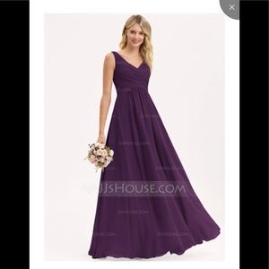 A line princess v neck floor length chiffon dress
